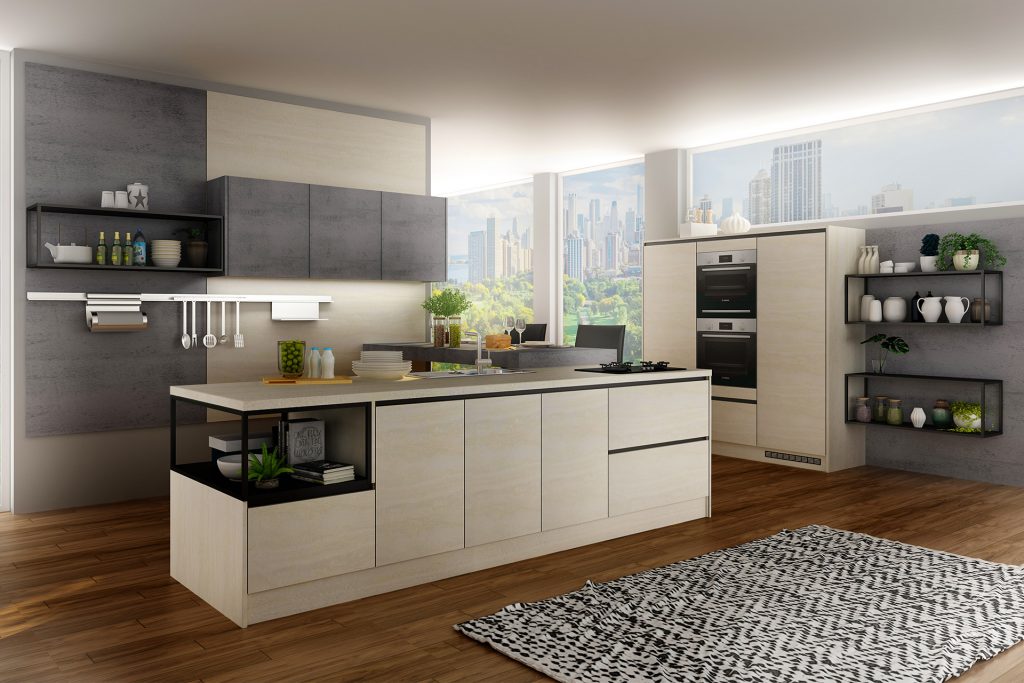 Ceramic Island Kitchen with Open Shelving - Kitchen, Wardrobes, Living ...